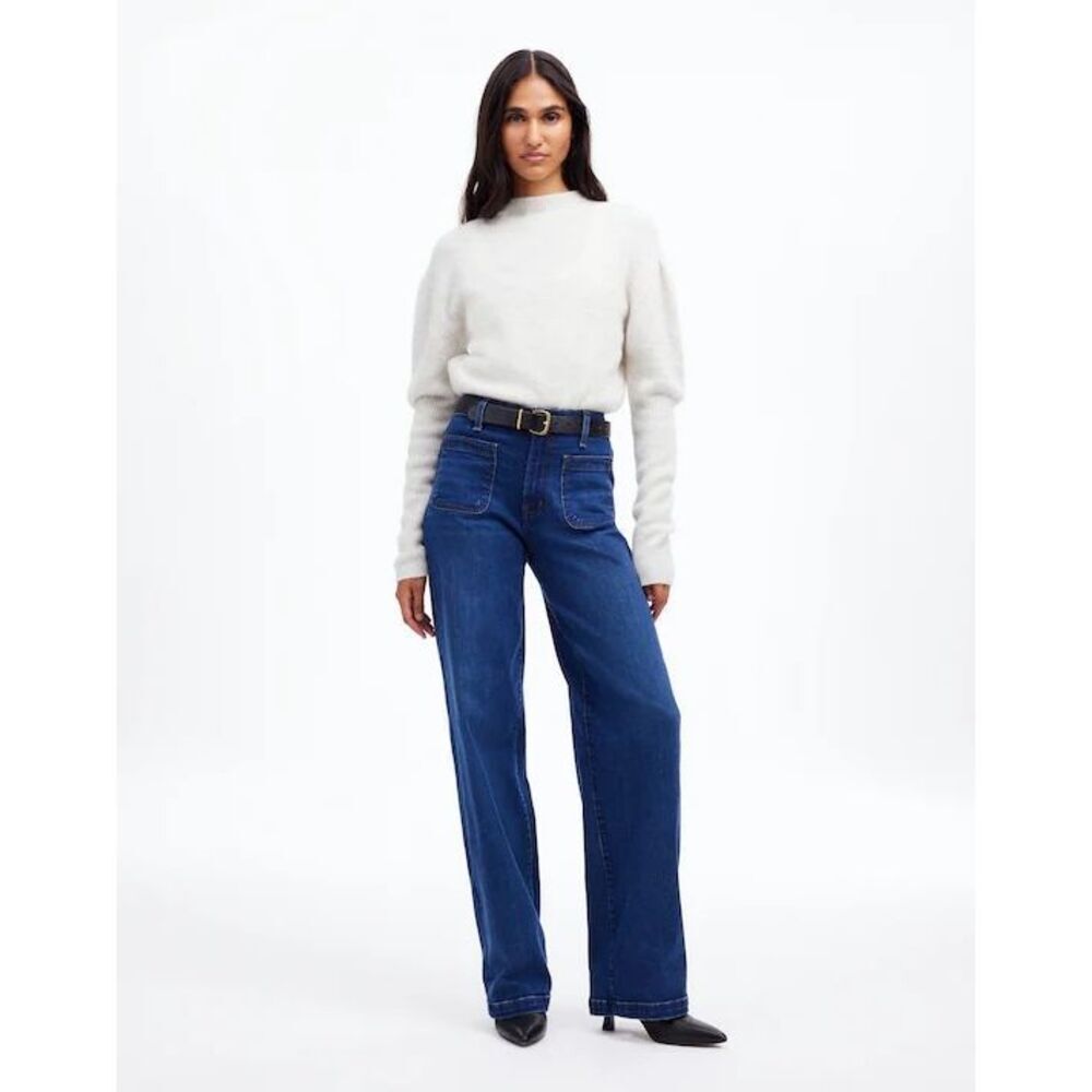 Madewell The Emmett Wide-Leg Full Length Jean Patch Pocket Allentown Wash 24 NWT